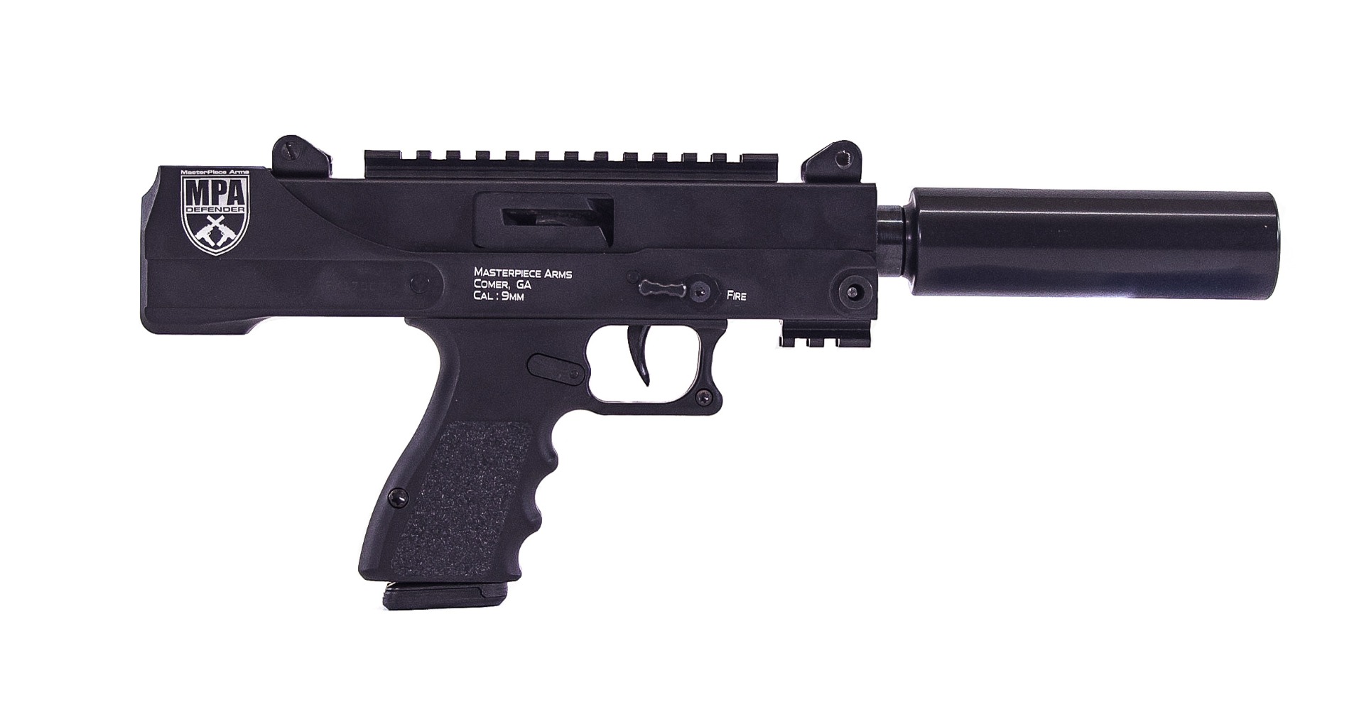 Masterpiece Arms Pistol - Black | 9mm | 4.5" Threaded Barrel | 17rd | W/ Barrel Extension