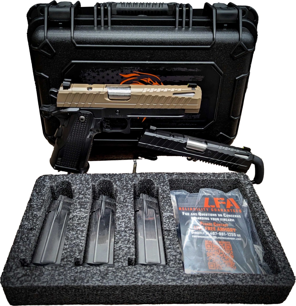 LFA Apollo 11 Combo Kit - 9mm | FDE 5" and Black 4.15" Slides | 1x17rd Mag | Hard Case