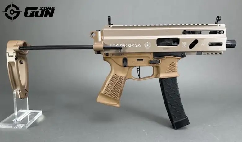 Grand Power Stribog SP9A3S Pistol - FDE| 9mm | 5" Threaded Barrel | 30rd | PDW Brace w/ Tailhook