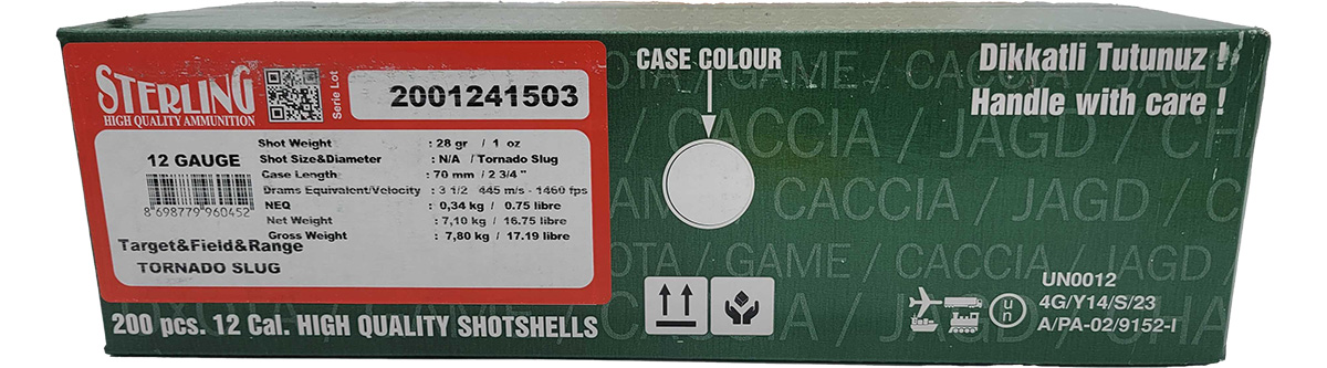 Sterling 12 Gauge Shotgun Ammo - Tornado Slug | 1,470 fps | 2.75 inch | 200rd Case